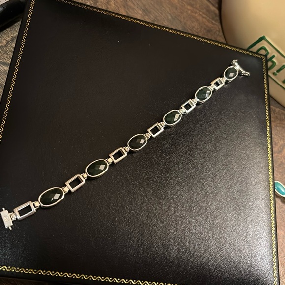 Vintage, Jay King, Silver, Pink Thulite & Nephrite Jade Reversible Link Bracelet - Picture 4 of 8